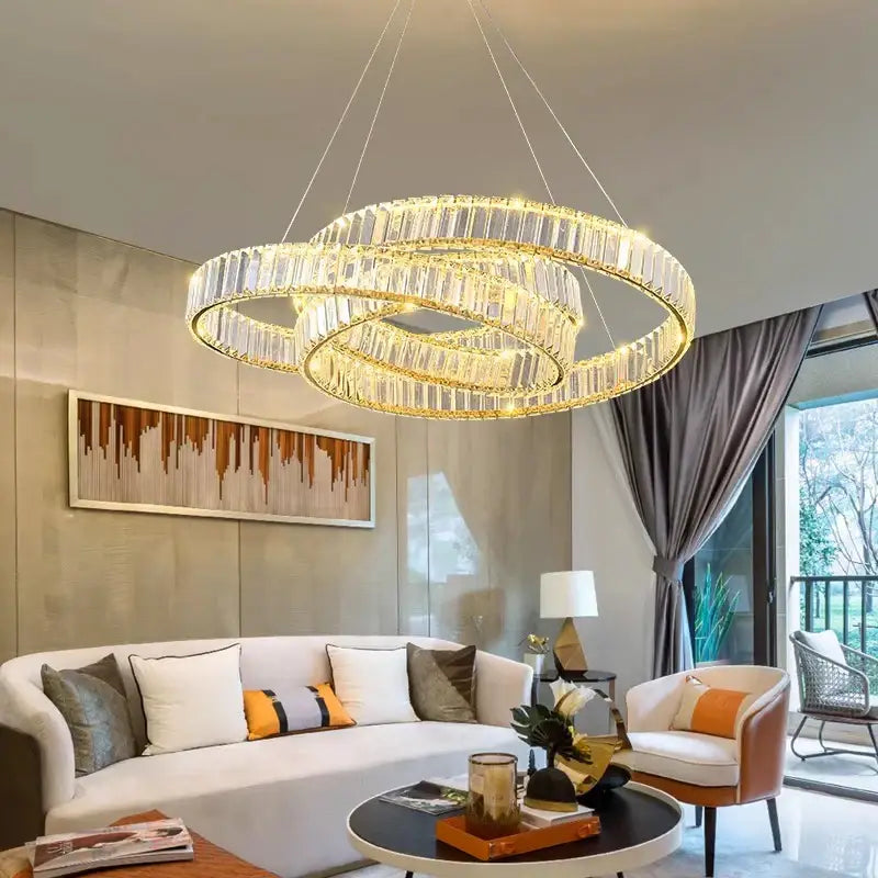 Modern gold double ring decorbites crystal chandelier for dining room