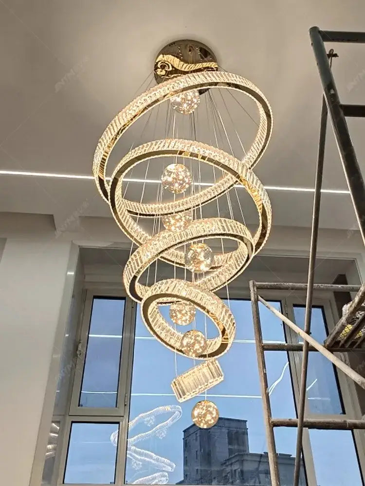 Modern gold spiral decorbites crystal chandelier living room light