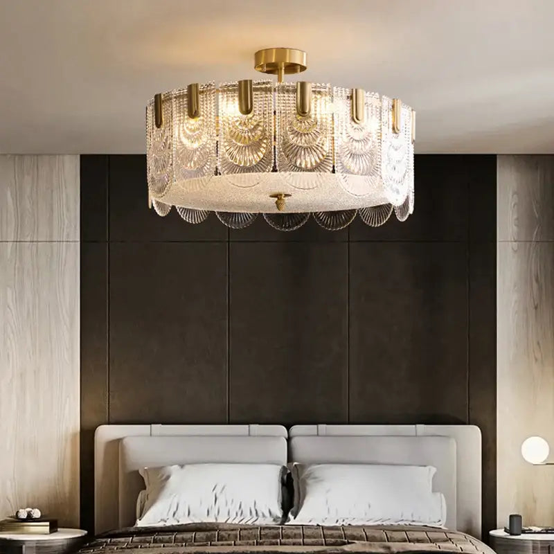 Modern fan crystal chandelier gold tiered living room ceiling lamp