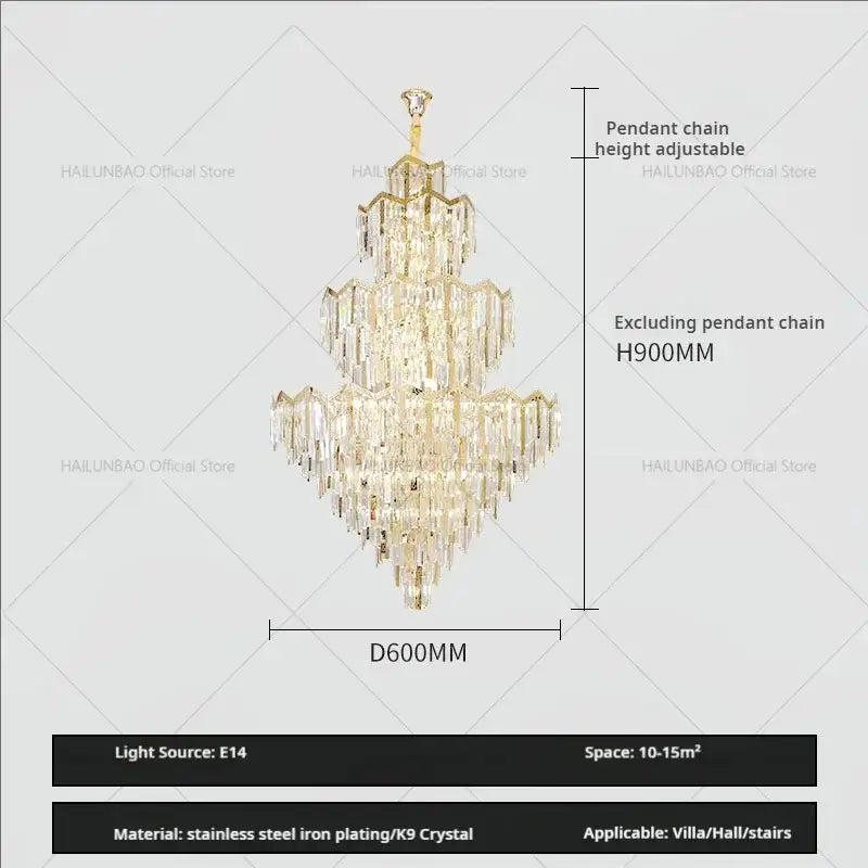 Modern luxury gold and crystal chandelier dining room multi tiered light