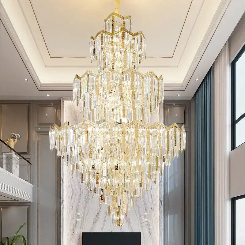 Modern luxury gold and crystal chandelier dining room multi tiered light