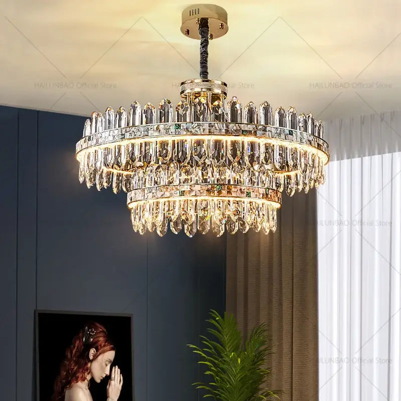 Modern gold two tier decorbites crystal chandelier for dining room