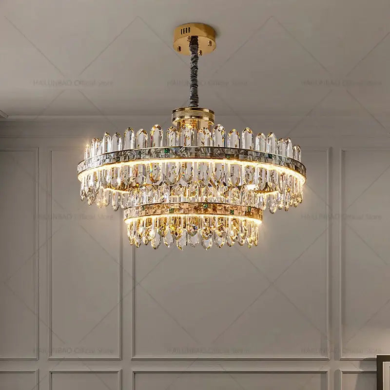 Modern gold two tier decorbites crystal chandelier for dining room