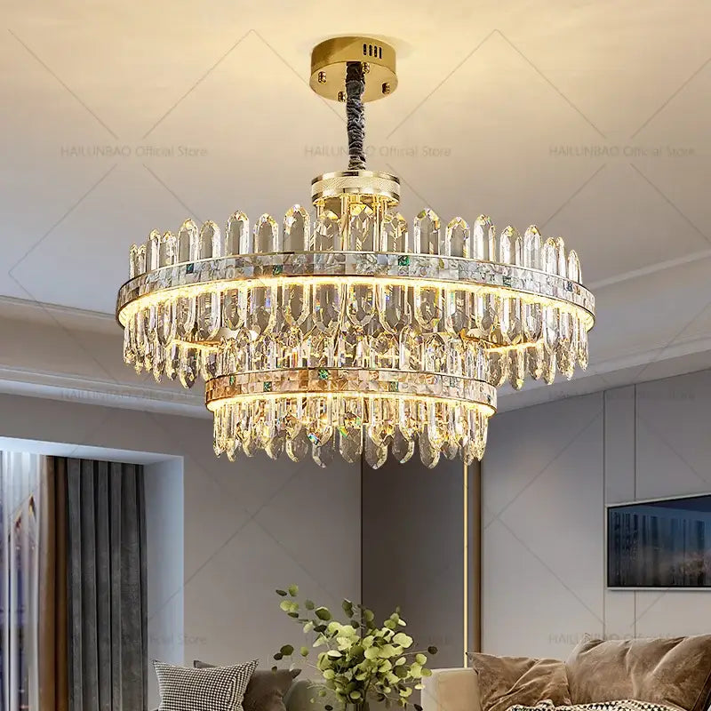 Modern gold two tier decorbites crystal chandelier for dining room