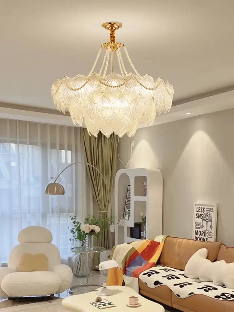 Modern gold decorbites crystal chandelier for living room glass leaf