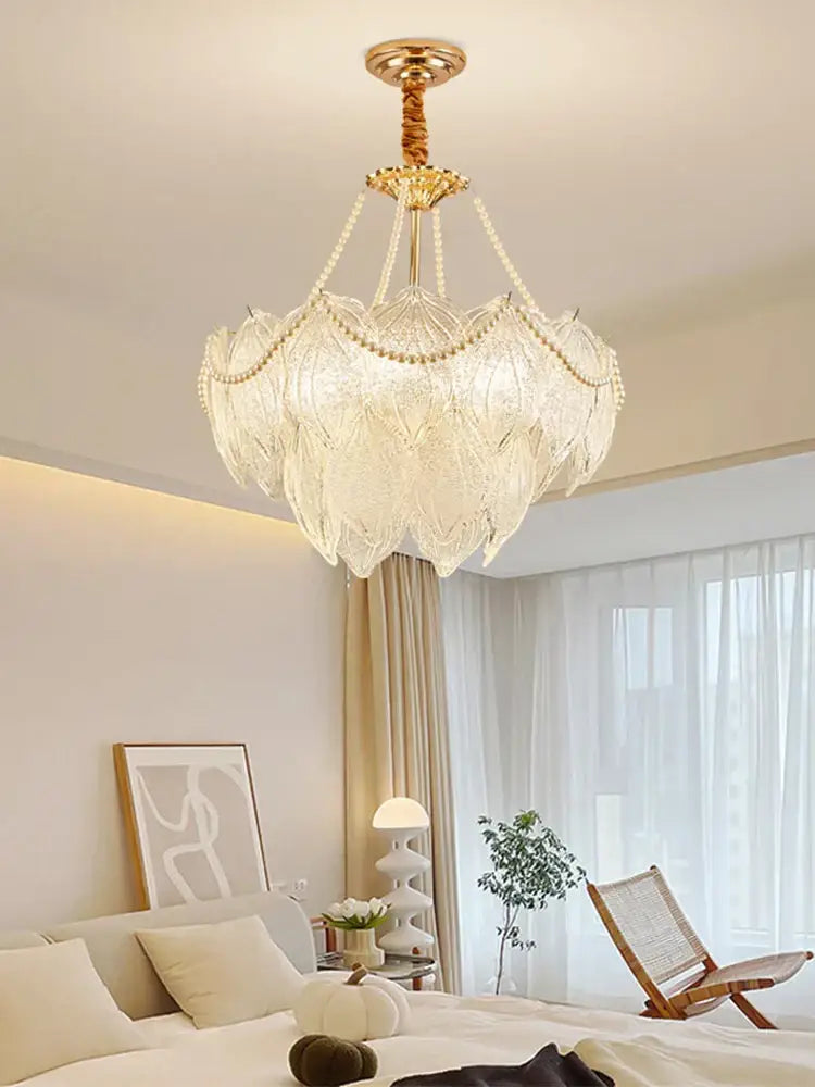 Modern gold decorbites crystal chandelier for living room glass leaf