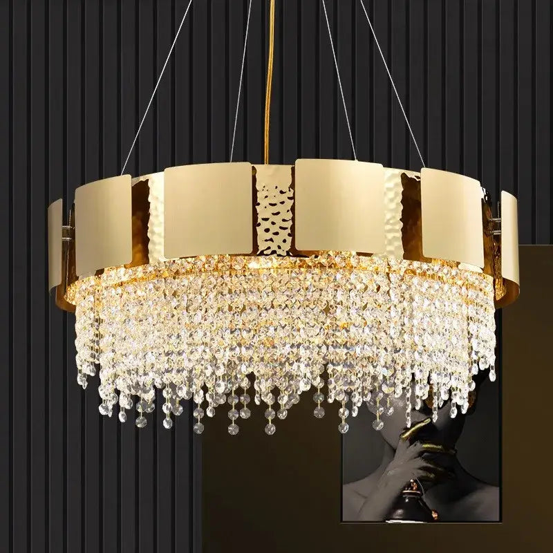 Modern gold hammered crystal chandelier for dining room