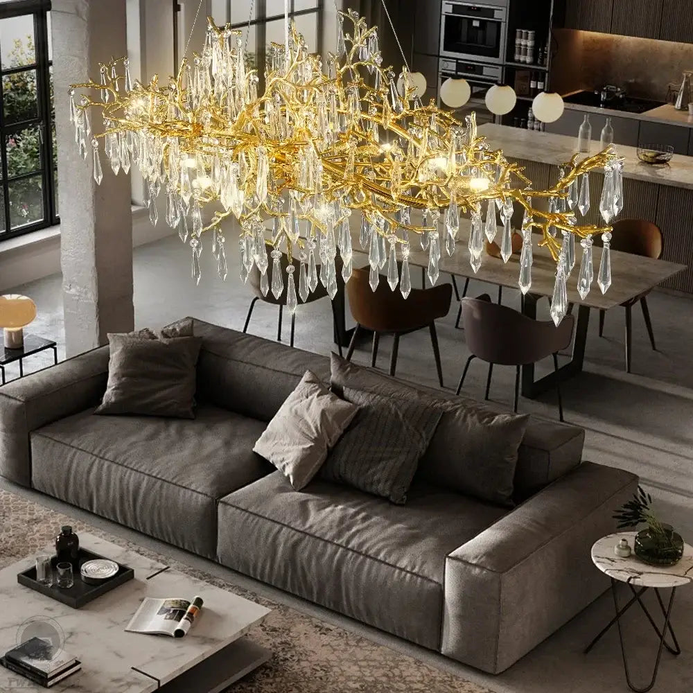 Modern gold branch crystal chandelier dining room light