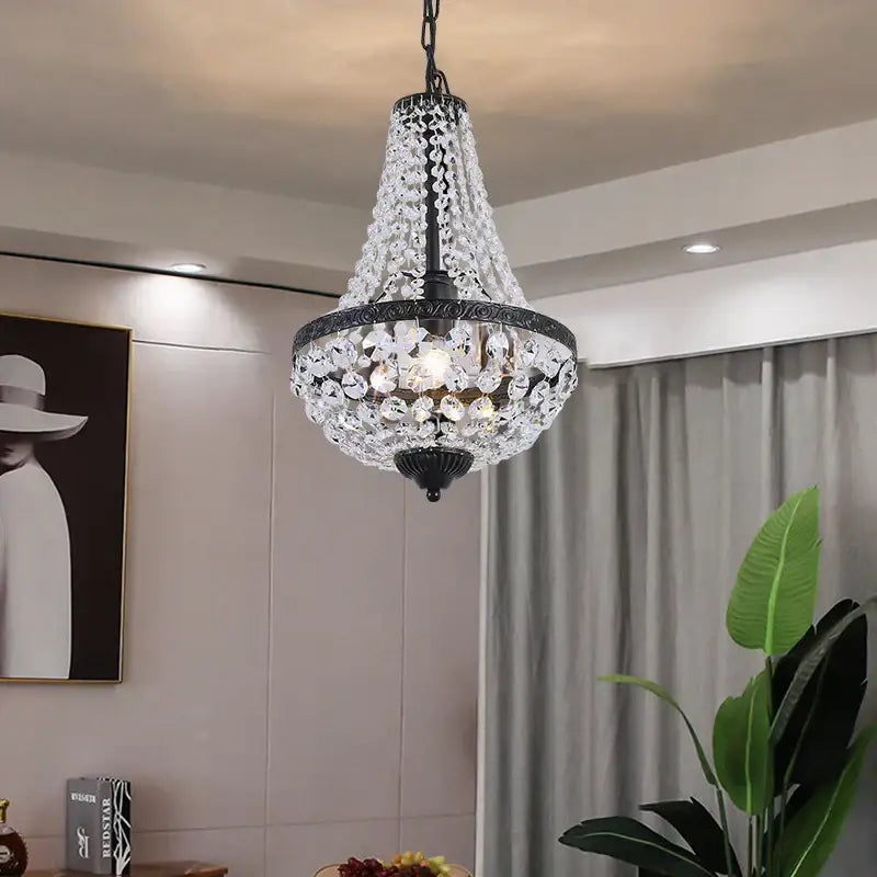 Black metal crystal chandelier pendant – dining room cascading light