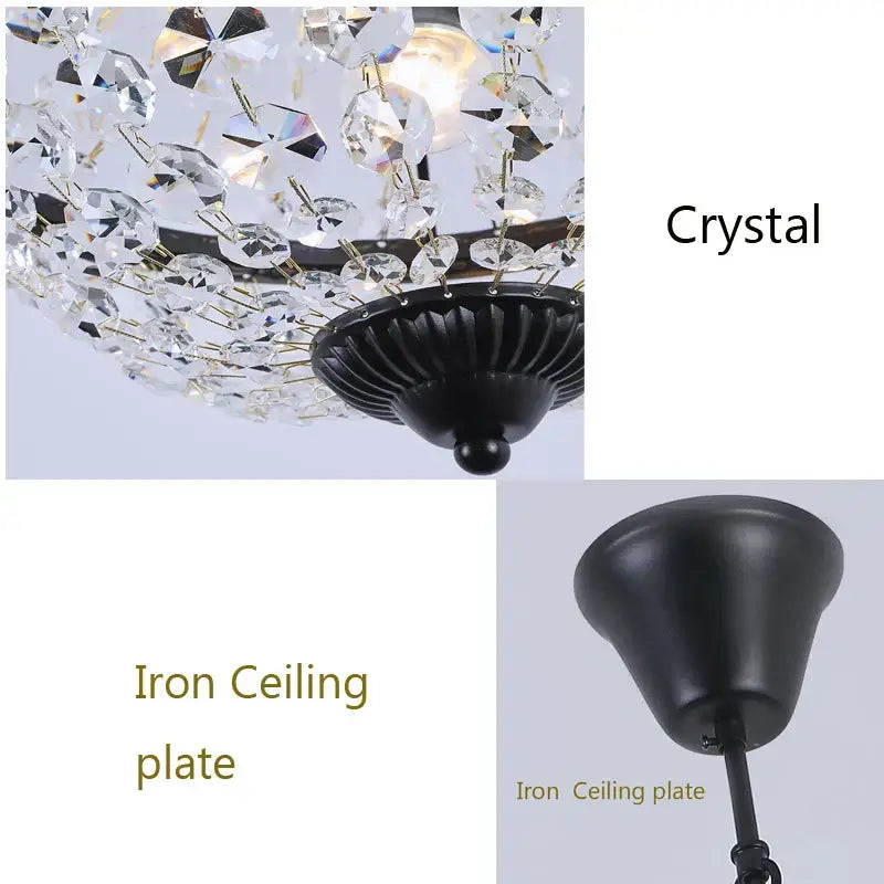 Black metal crystal chandelier pendant – dining room cascading light