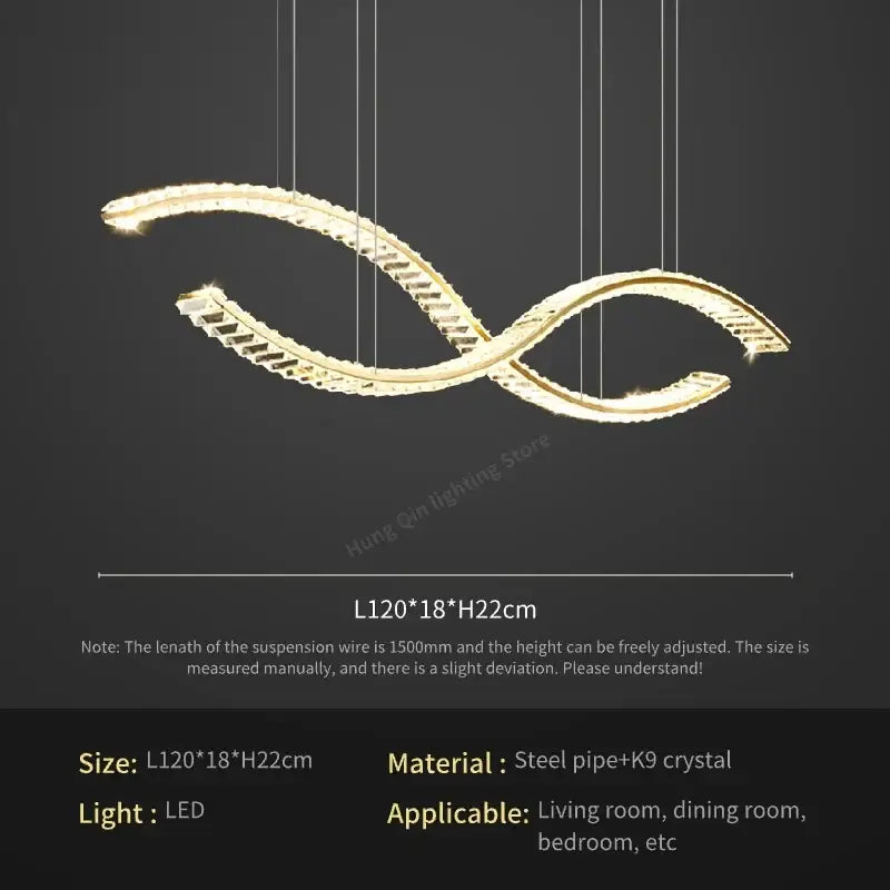 Modern gold infinity crystal chandelier pendant lamp living room