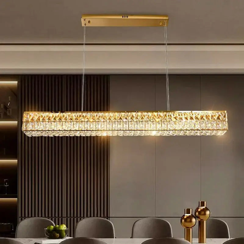 Modern gold rectangular crystal chandelier pendant light dining room