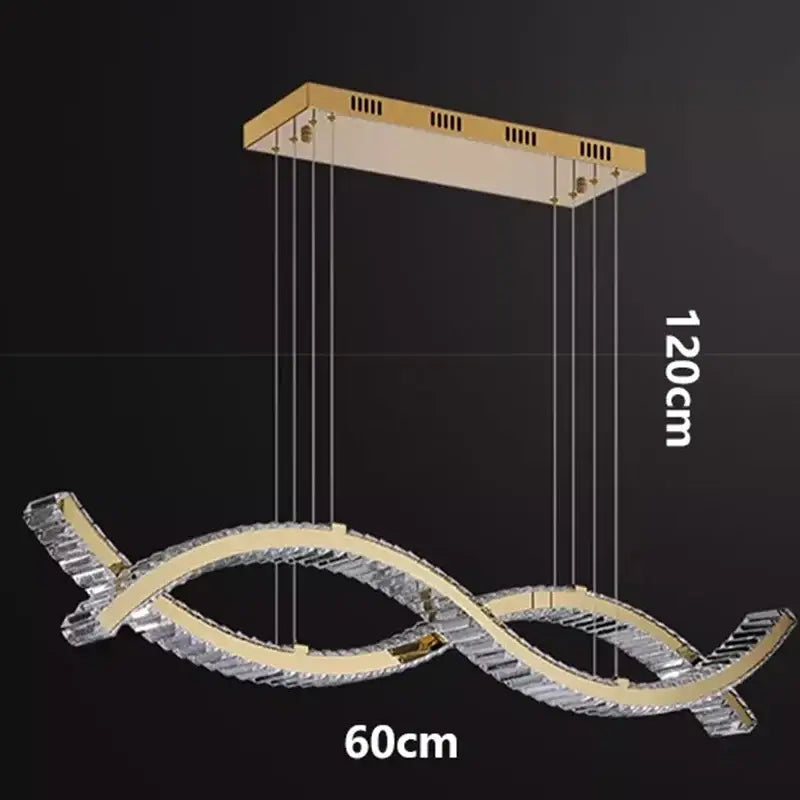 Modern gold rectangular crystal chandelier pendant light dining room