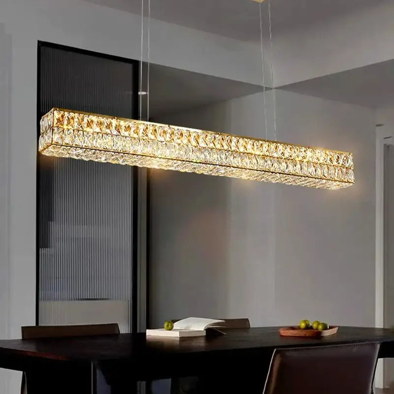 Modern gold rectangular crystal chandelier pendant light dining room