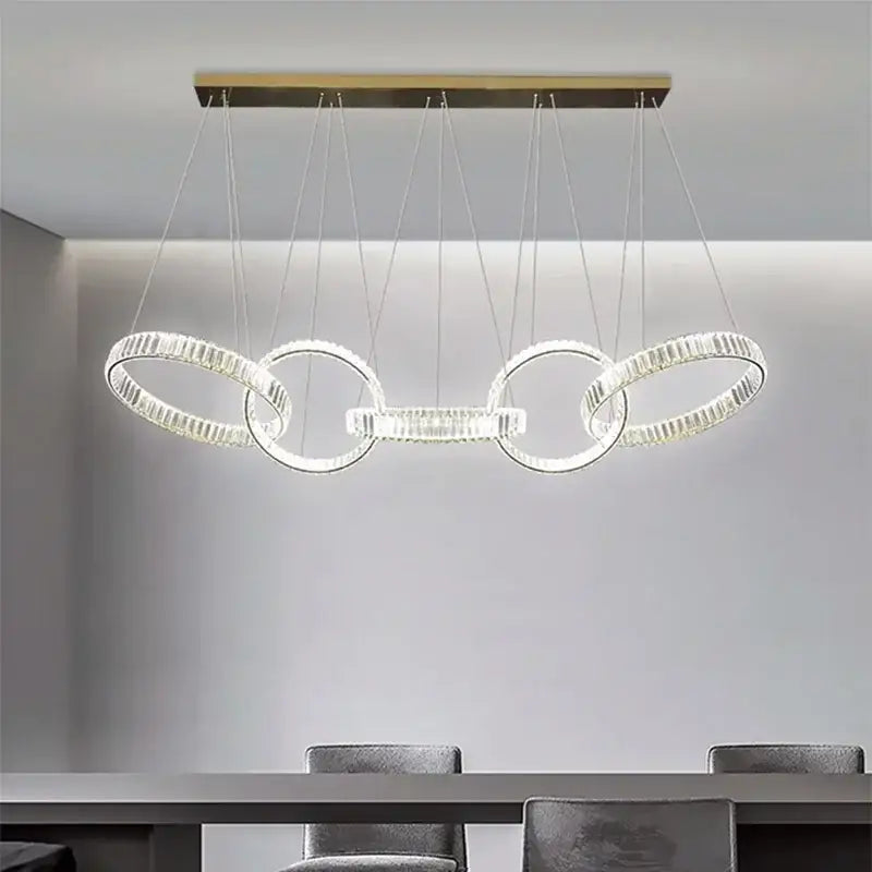 Modern gold interlocking ring crystal chandelier pendant light dining room