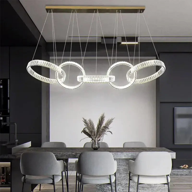 Modern gold interlocking ring crystal chandelier pendant light dining room