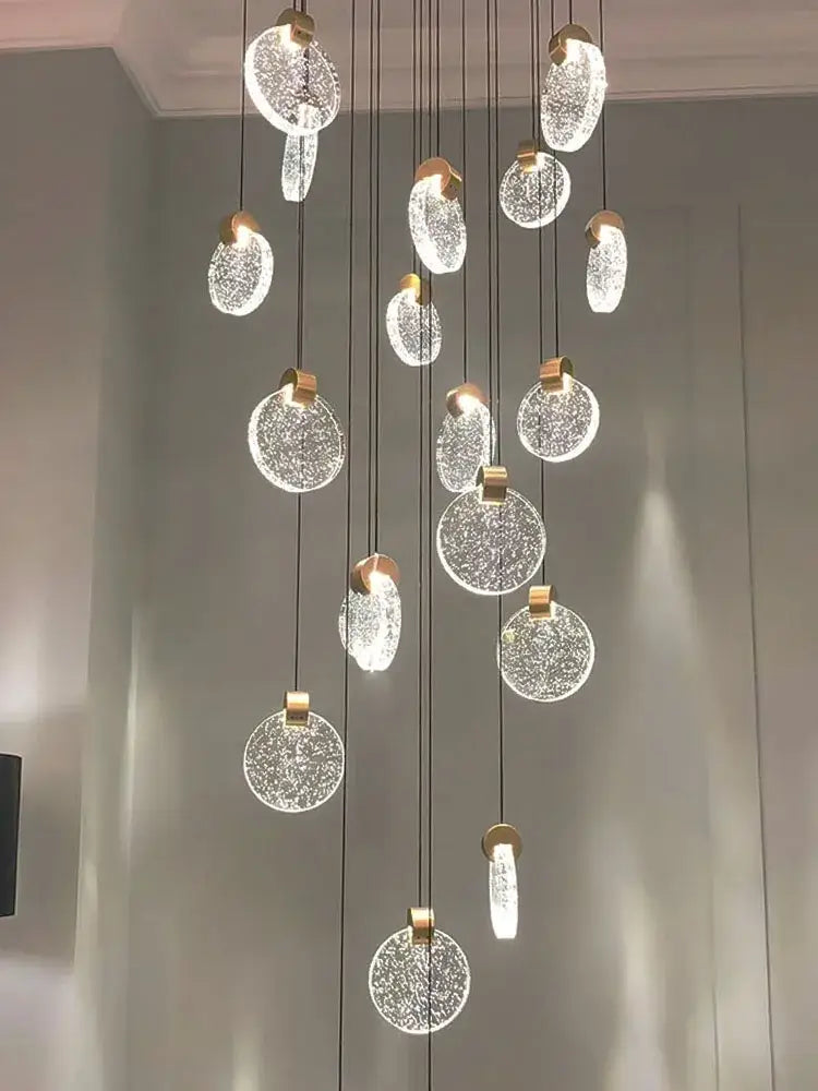 Modern gold crystal chandelier pendant light staircase decor