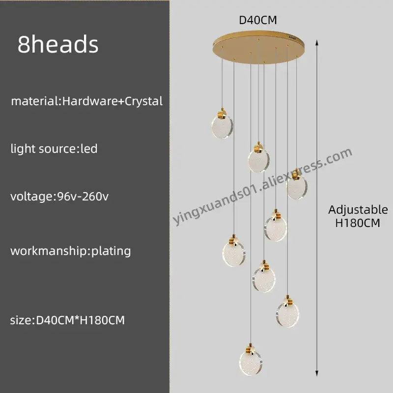Modern gold crystal chandelier pendant light staircase decor