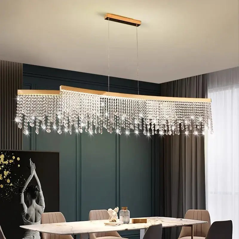 Modern gold crystal chandelier pendant – dining room led fixture