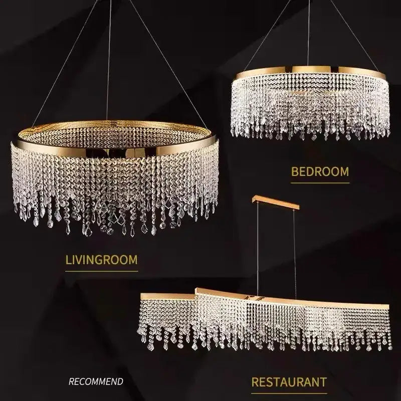 Modern gold crystal chandelier pendant – dining room led fixture