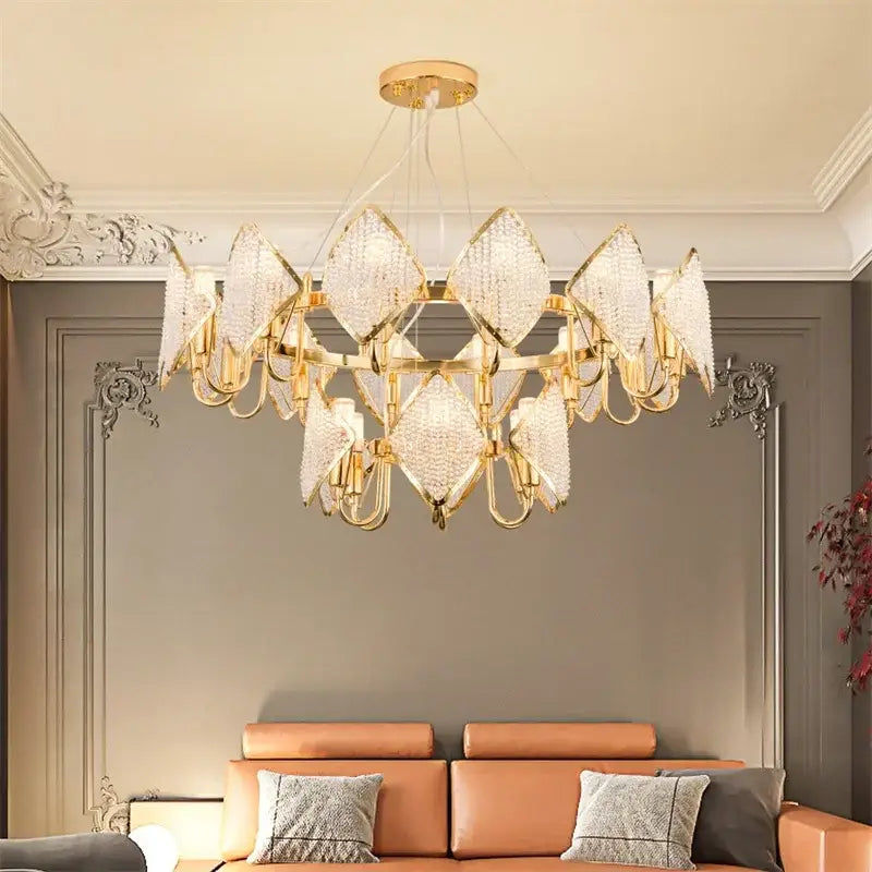 Modern gold tiered decorbites crystal pendant light living room
