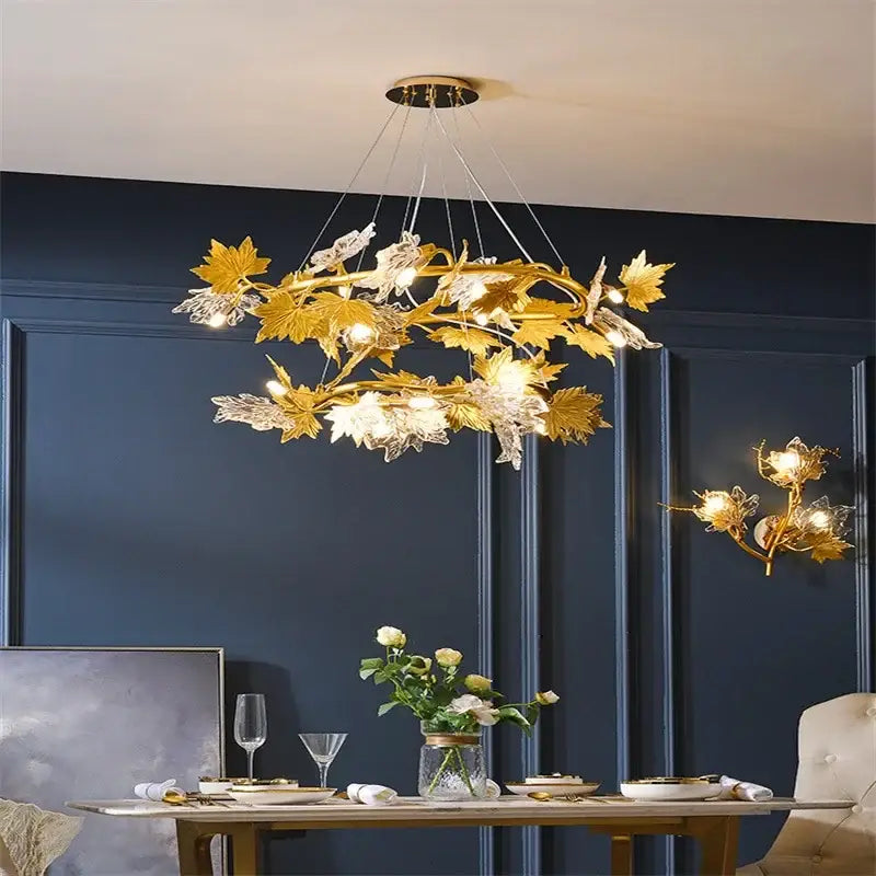 Rustic french country decorbites crystal chandelier dining room leaf design