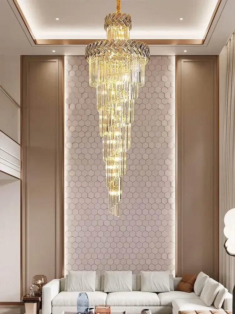 Luxury golden decorbites crystal chandelier spiral staircase light