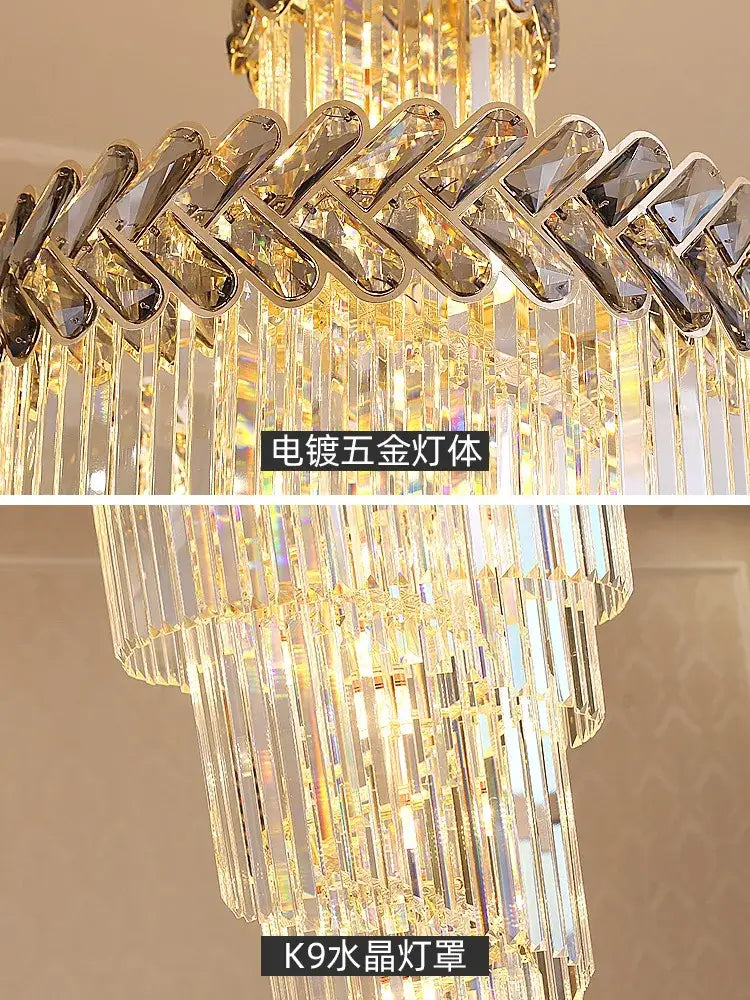 Luxury golden decorbites crystal chandelier spiral staircase light
