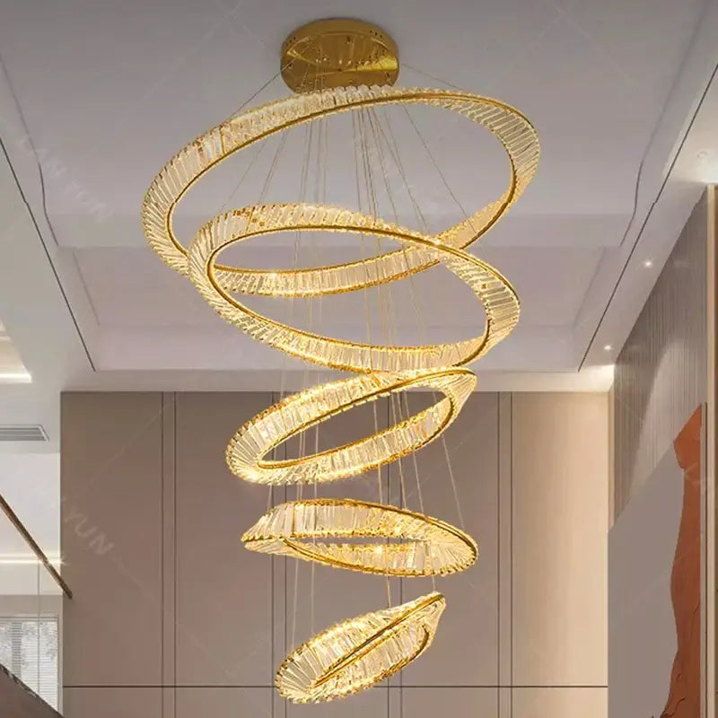 Golden spiral decorbites crystal chandelier living room pendant light