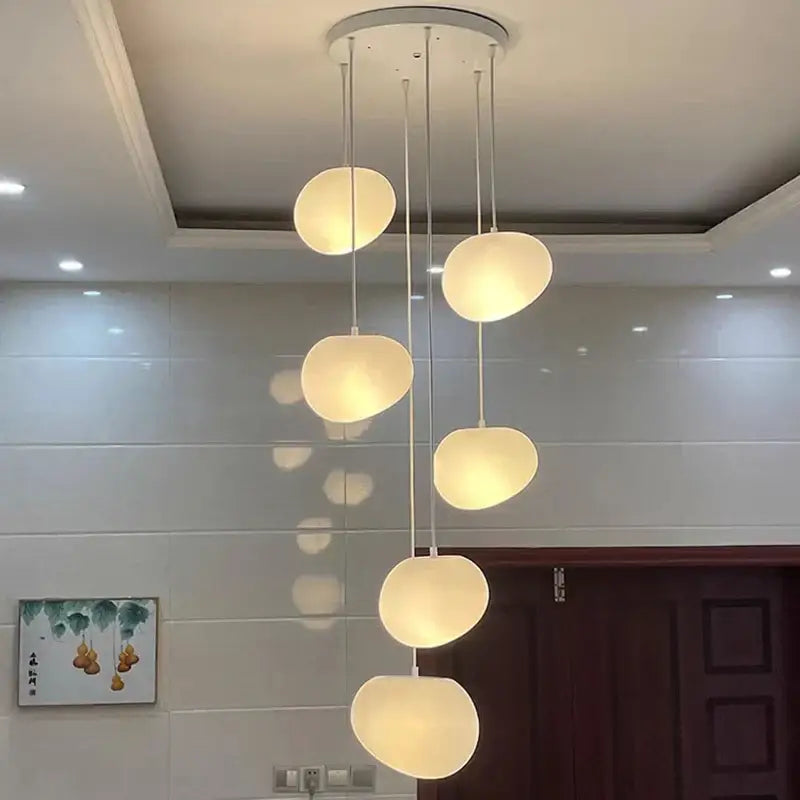 Minimalist white spherical crystal chandelier stair pendant lamp living room