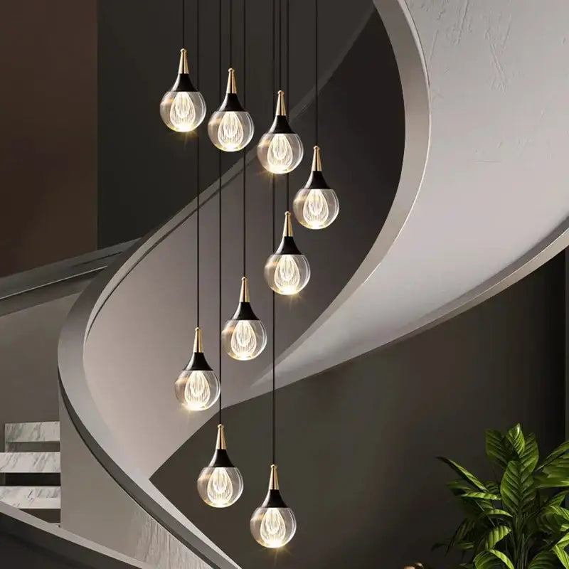 Modern black and gold chandelier stair pendant lamp living room