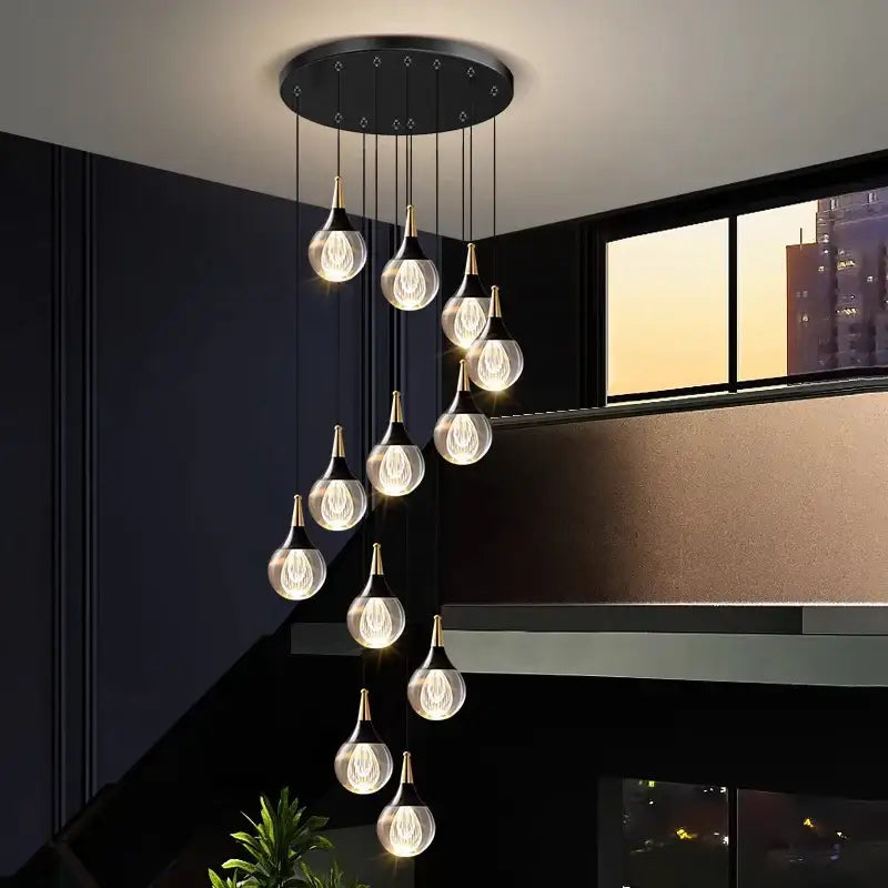 Modern black and gold chandelier stair pendant lamp living room