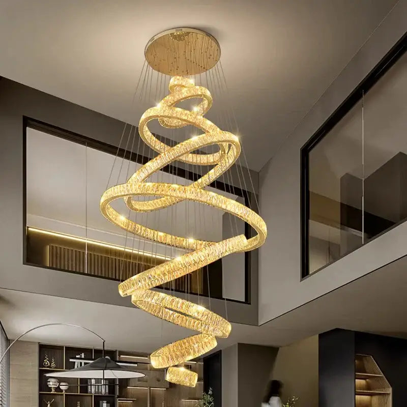 Modern golden spiral crystal chandelier living room pendant lamp