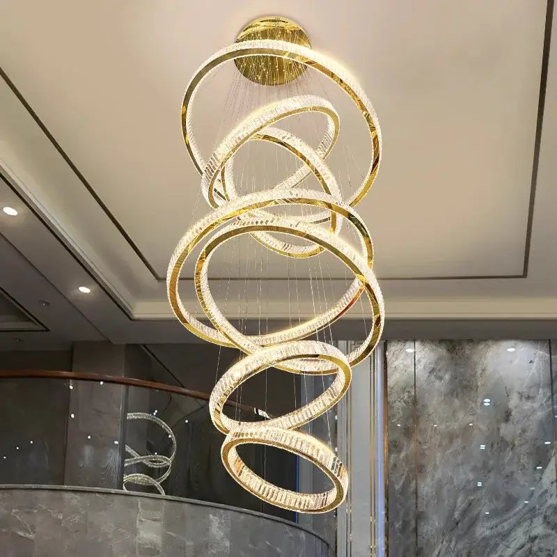 Modern golden spiral crystal chandelier living room pendant light