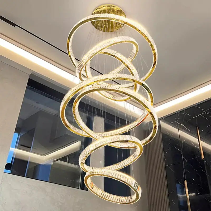 Modern golden spiral crystal chandelier living room pendant light
