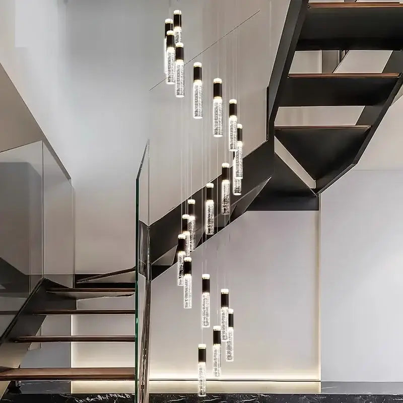 Modern crystal chandelier stair pendant lamp living room black accent