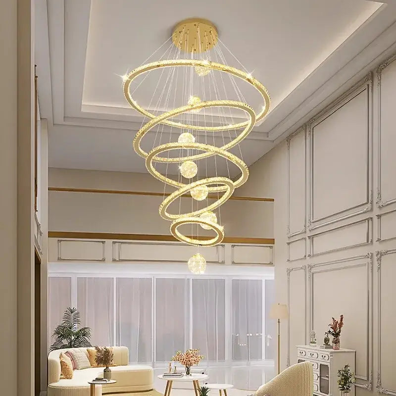 Golden spiral decorbites crystal chandelier stair living room light