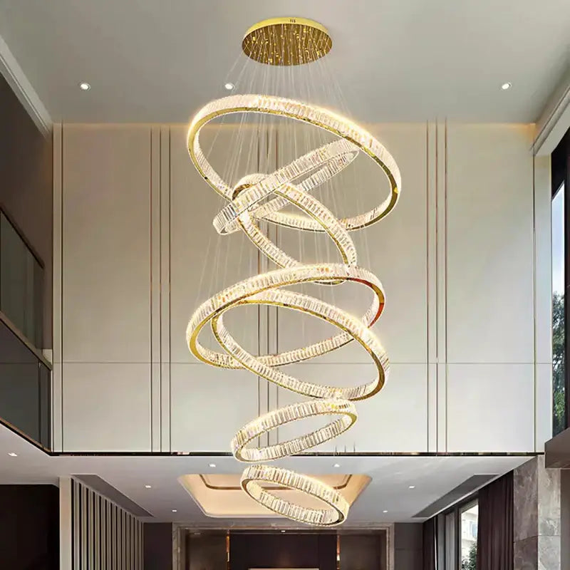 Modern golden spiral crystal chandelier living room pendant light