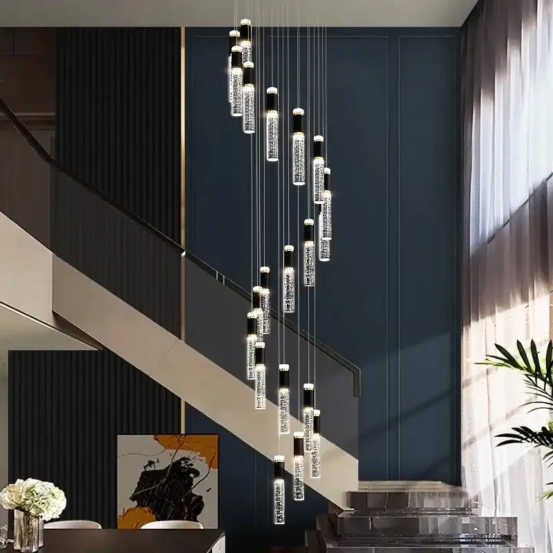 Modern crystal chandelier stair pendant lamp living room black accent