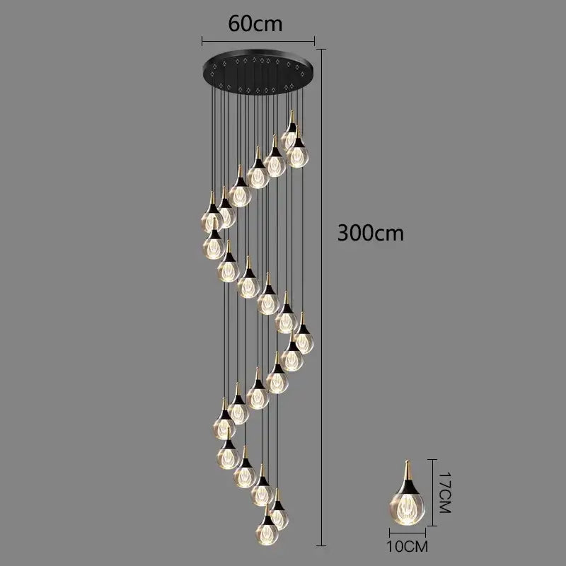 Modern black and gold chandelier stair pendant lamp living room