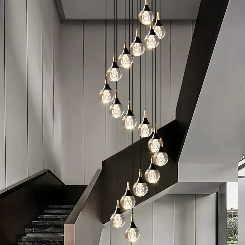 Modern black and gold chandelier stair pendant lamp living room