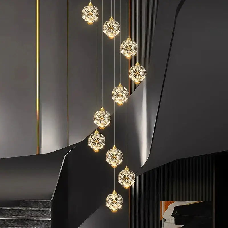 Modern gold crystal chandelier stair pendant lamp living room
