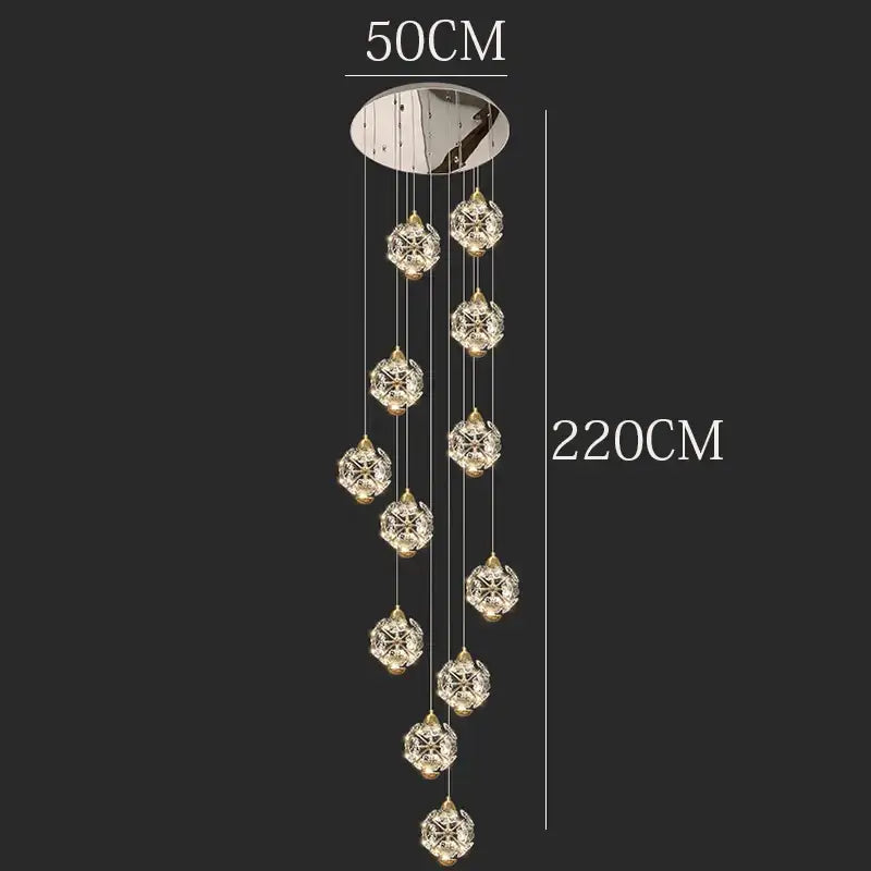 Modern gold crystal chandelier stair pendant lamp living room