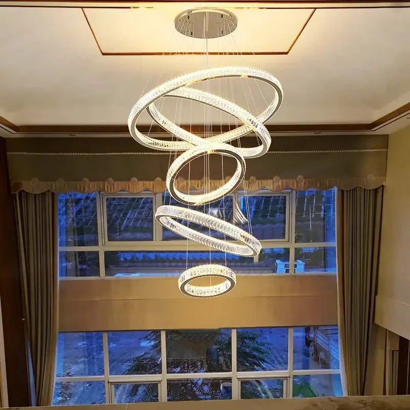 Modern golden spiral crystal chandelier living room pendant light