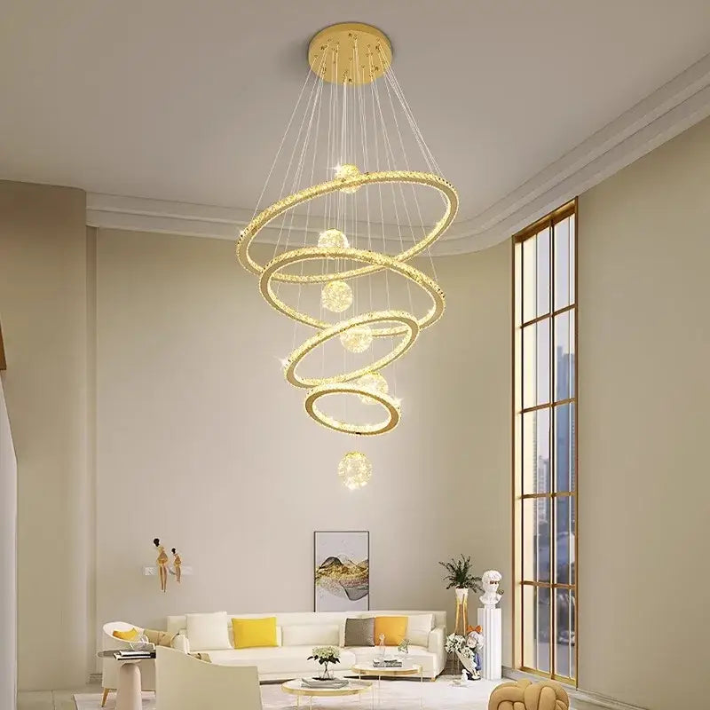 Golden spiral decorbites crystal chandelier stair living room light