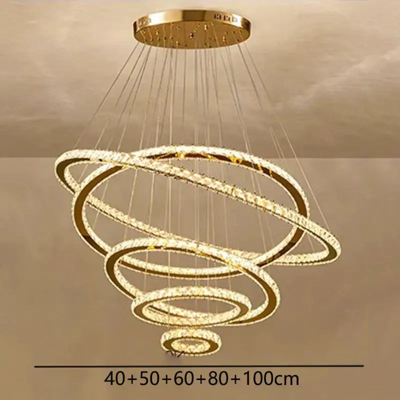 Modern golden interlocking ring crystal chandelier living room light