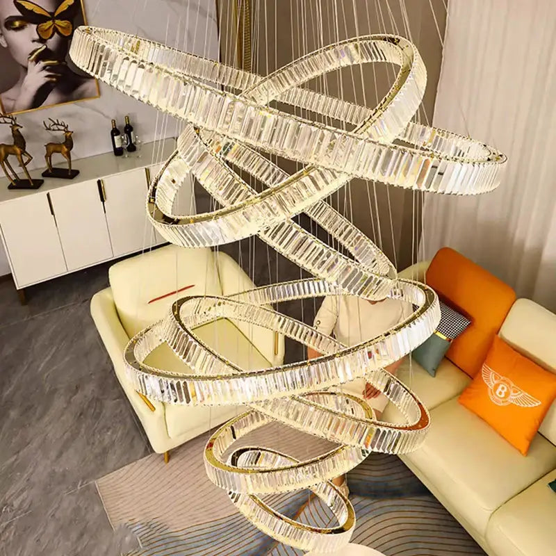 Modern golden spiral crystal chandelier living room pendant light
