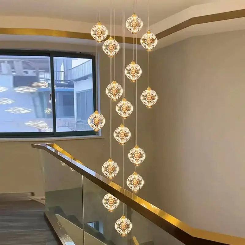 Modern gold crystal chandelier stair pendant lamp living room
