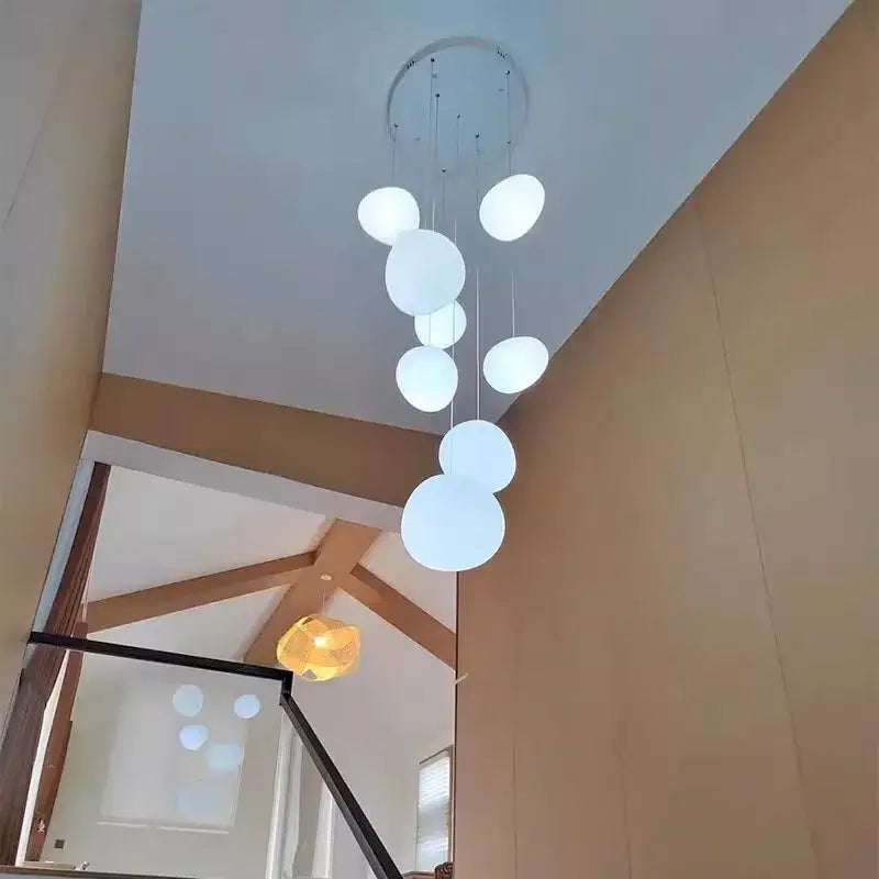 Minimalist white spherical crystal chandelier stair pendant lamp living room