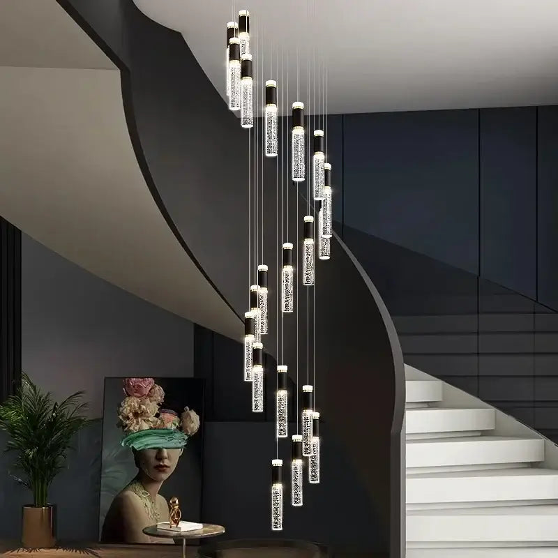 Modern crystal chandelier stair pendant lamp living room black accent